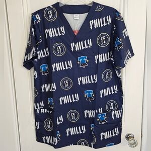 NWT Philadelphia Phillies 2025 Philly Connect Adult Large Scrub Top Temple MLB